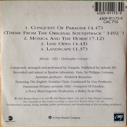 Vangelis - Conquest Of Paradise Thème Principal Du Film 1492 Christophe Colomb