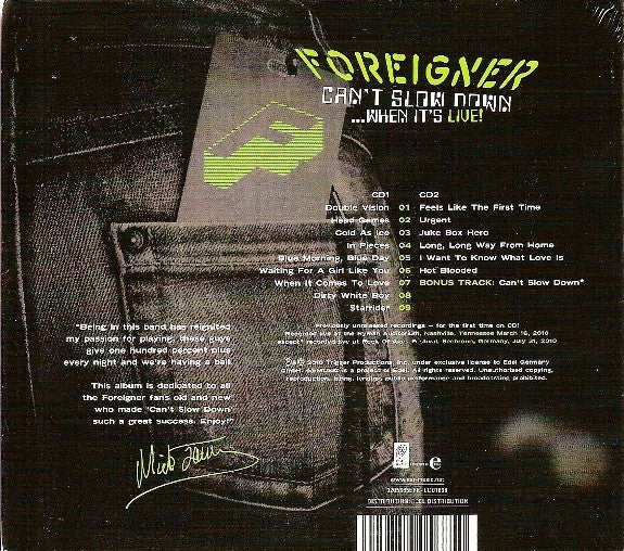 Foreigner - Can't Slow Down...When It's Live!