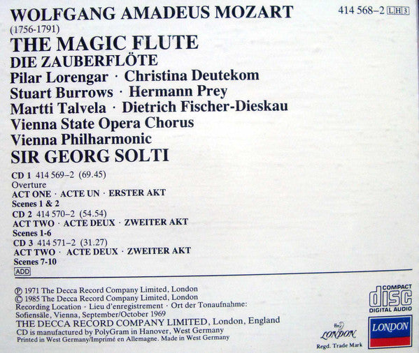 Wolfgang Amadeus Mozart / Pilar Lorengar • Cristina Deutekom • Stuart Burrows • Dietrich Fischer-Dieskau • Hermann Prey • Martti Talvela / Wiener Staatsopernchor • Wiener Philharmoniker, Georg Solti - Die Zauberflöte = The Magic Flute = La Flûte Enchantée