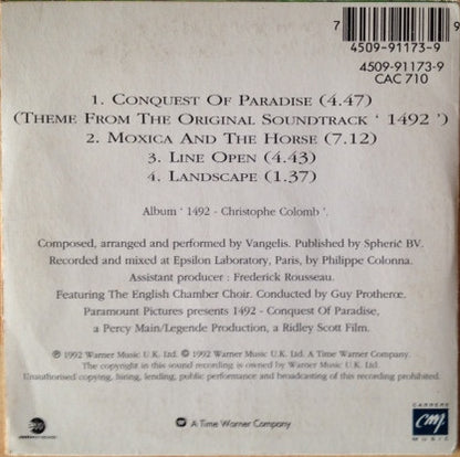 Vangelis - Conquest Of Paradise Thème Principal Du Film 1492 Christophe Colomb
