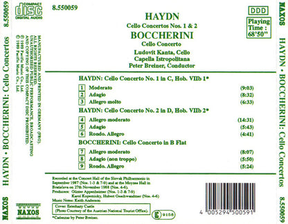 Haydn, Boccherini, Ludovít Kanta, Capella Istropolitana, Peter Breiner – Cello Concertos Nos. 1 And 2 / Cello Concerto