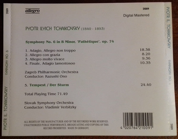 Pyotr Ilyich Tchaikovsky, Zagrebačka Filharmonija, Kazushi Ono - Symphony No. 6 / Pathetique