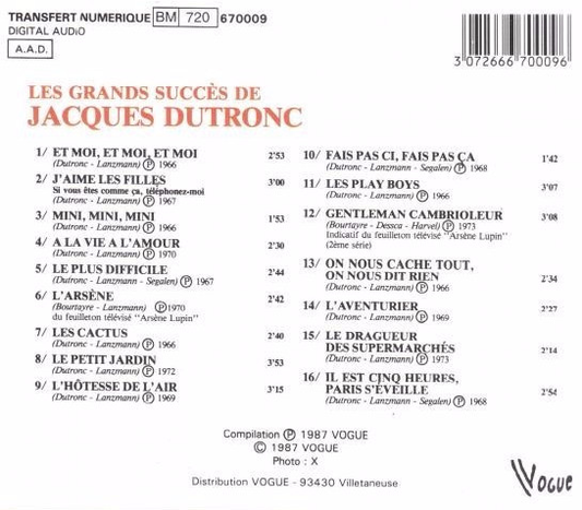 Jacques Dutronc – Les Grands Succès De Jacques Dutronc