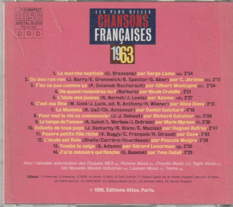 Les Plus Belles Chansons Françaises - 1963